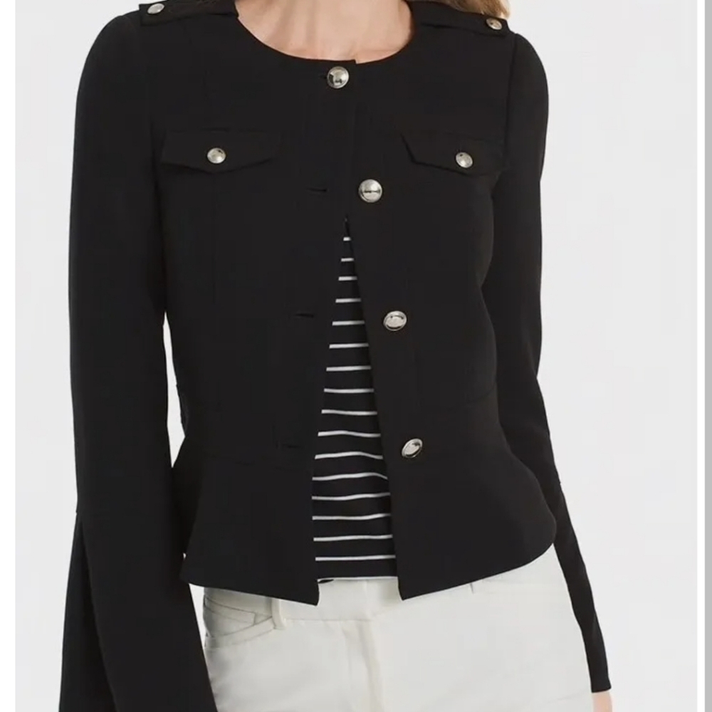 Womens Black Button-Front Peplum Jacket